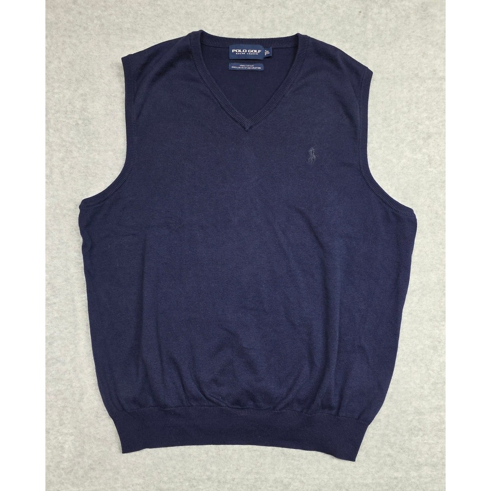Polo Golf Ralph Lauren Men's L Navy Blue 100% Cotton V Neck Sweater Vest